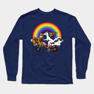 Unicorn Sloth Riding Bicycle Long Sleeve T-Shirt